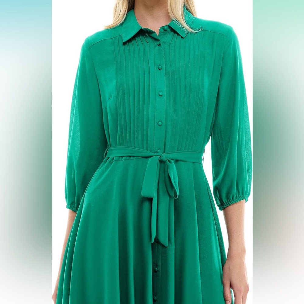 Nanette Lepore full length button placket down front of dress w/tie belt Size 14 - Picture 4 of 6